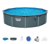 Стальной бассейн Bestway Hydrium Pool Set 549х132 см + песочный ф/насос 6056 л/ч, наполнитель Polysphere, лестница, тент, подстилка (561CS BW)