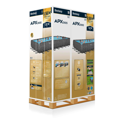 Каркасный бассейн Bestway APX 365, 956х488х132 см + песочный фильтр-насос 8327 л/ч, тент, лестница, наполнитель Polysphere (561KJ BW)