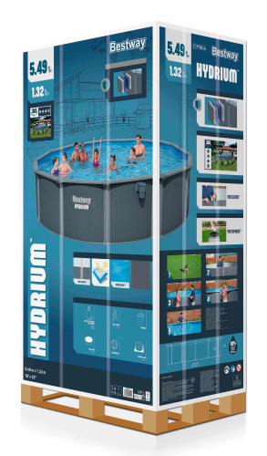 Стальной бассейн Bestway Hydrium Pool Set 549х132 см + песочный ф/насос 6056 л/ч, наполнитель Polysphere, лестница, тент, подстилка (561CS BW)