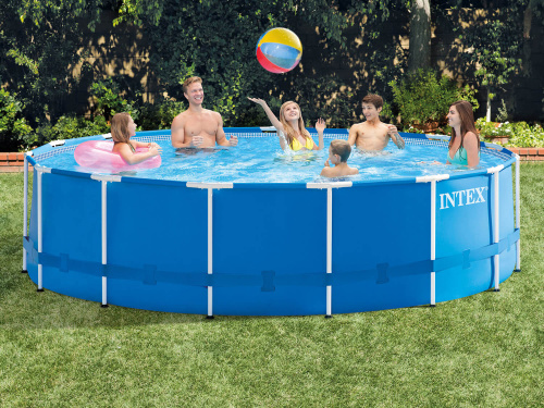 Каркасный бассейн Intex Metal Frame 457x122 см + фильтр-насос 3785 л/ч, лестница, тент, подстилка (28242)