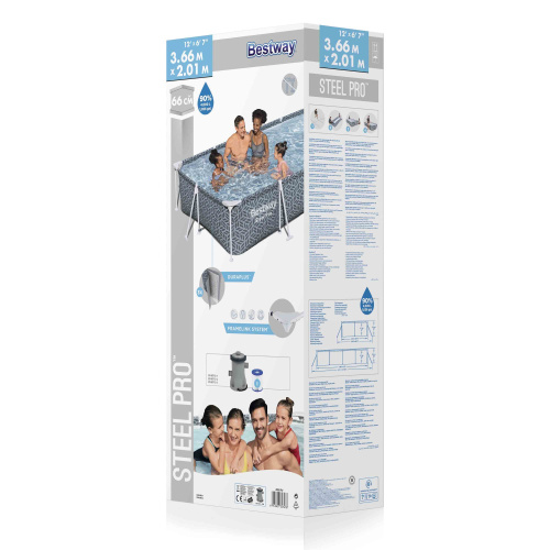 Каркасный прямоугольный бассейн Bestway 366х201х66 см + фильтр-насос 1249 л/ч (561FV BW)