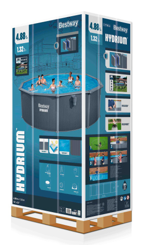 Стальной бассейн Bestway Hydrium Pool Set 488х132 см + песочный ф/насос 6056 л/ч, наполнитель Polysphere, лестница, тент, подстилка (561CU BW)