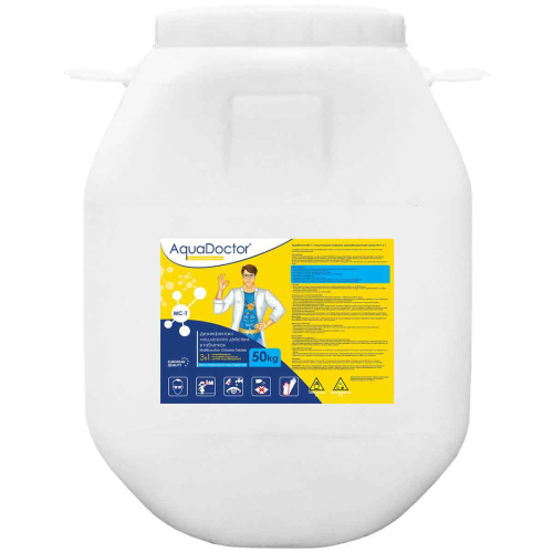 AquaDoctor MC-T, 50 кг, табл. 200 г, комбинированное средство 3 в 1 (хлор, альгицид, флокулянт) (2770)