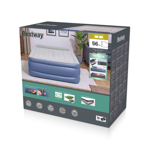 Надувная кровать Tritech 203x152x56 см, с подголовником, встроенный насос 220V (Bestway 67614 BW)