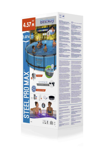 Каркасный бассейн Bestway 457х107 см со светодиодной подсветкой + фильтр-насос 3028 л/ч, лестница, пульт, тент (561GD BW)