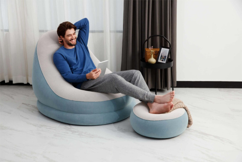 Кресло надувное Comfort Cruiser Lounger 121х100х86 см, с пуфиком для ног 54х54х26 см (Bestway 75053 BW)